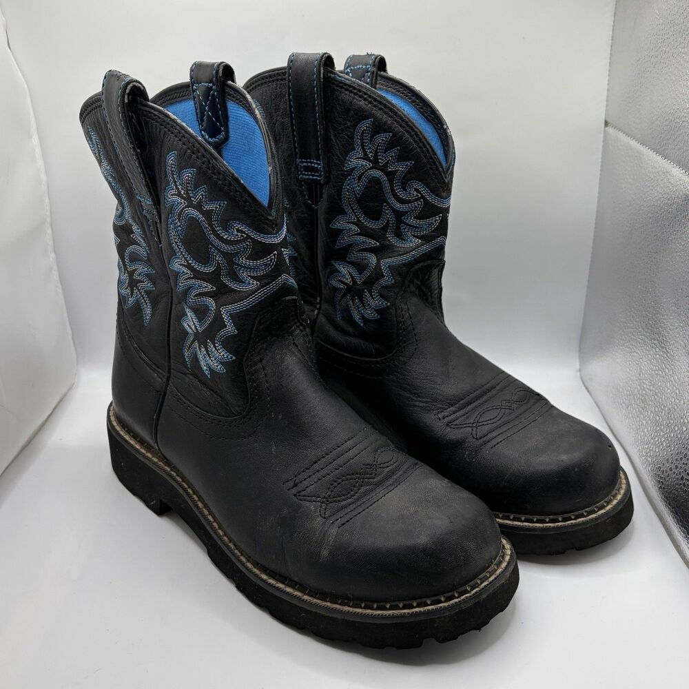 Ariat Fatbaby Original Western Boots Womens 10 (B) Black Blue Leather Mid Calf